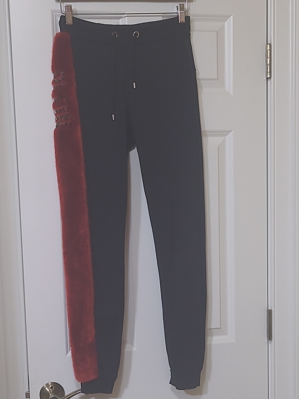 Philipp Plein Black Joggers with Red Fur Side Stripe